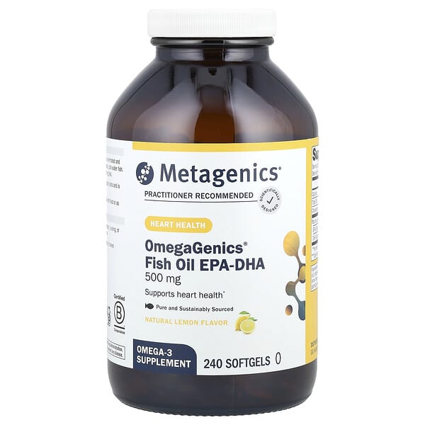 Metagenics, OmegaGenics, ЭПК и ДГК 500, натуральный лимон, 240 мягких таблеток