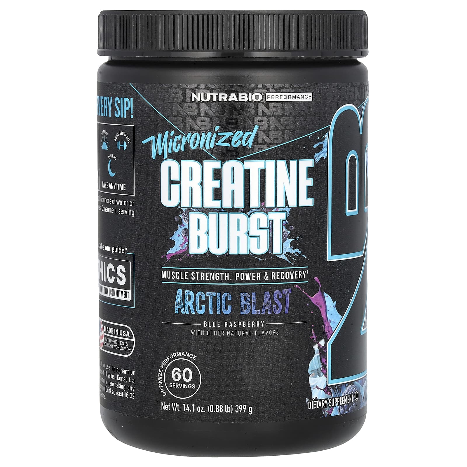 NutraBio Micronized Creatine Burst Arctic Blast с голубой малиной 399 г 088 фунта 5690₽