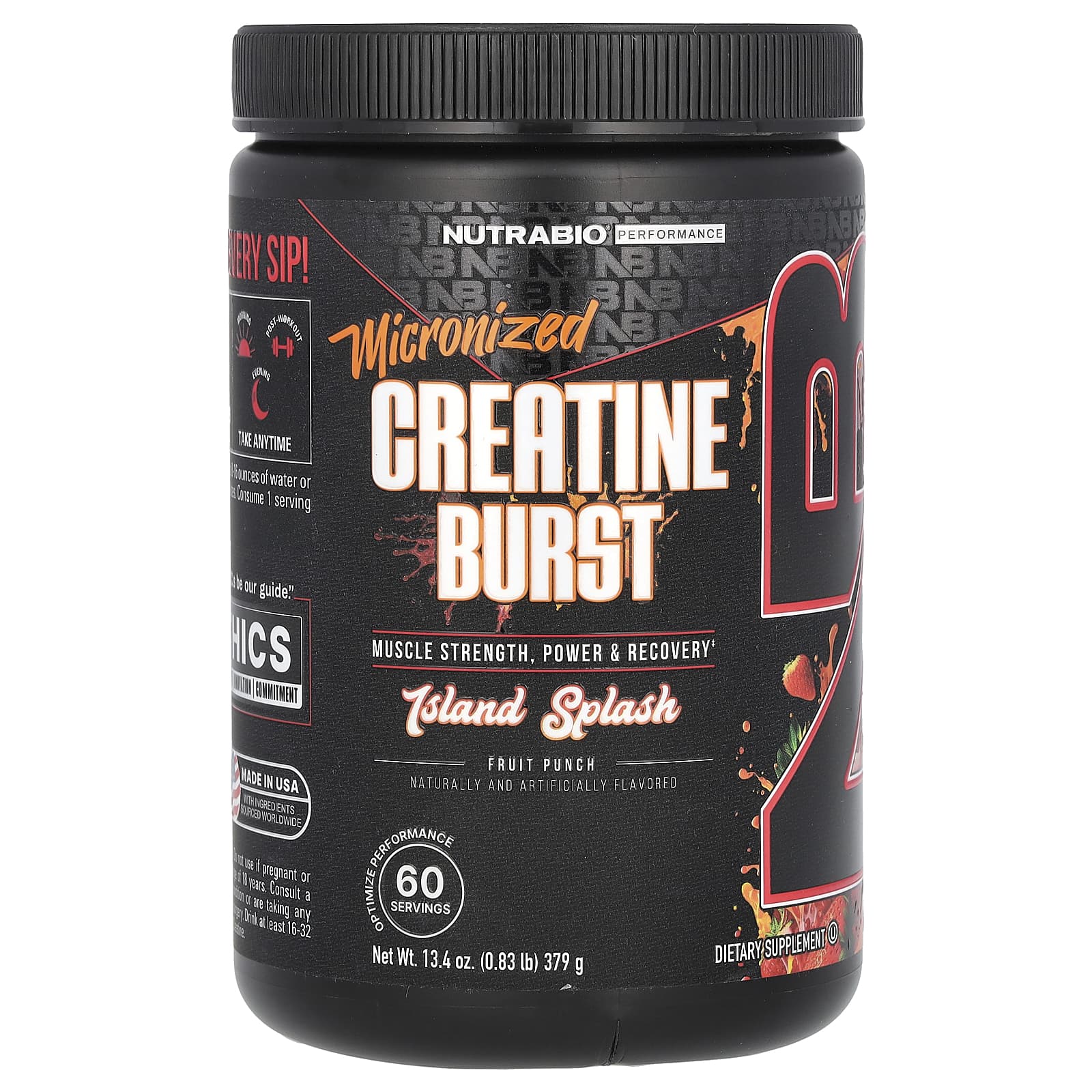 NutraBio Micronized Creatine Burst фруктовый пунш Island Splash 379 г 083 фунта 5690₽