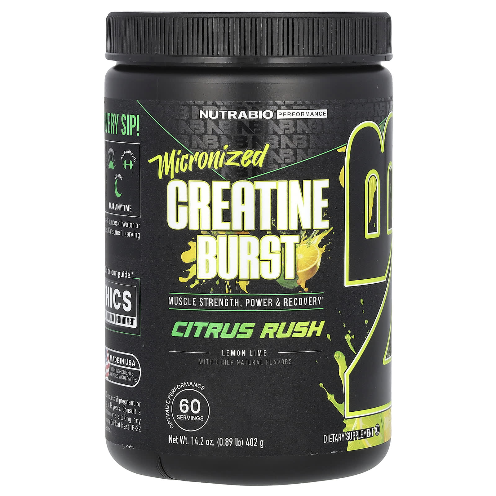 NutraBio Micronized Creatine Burst цитрусовые лимон и лайм 402 г 089 фунта 5690₽