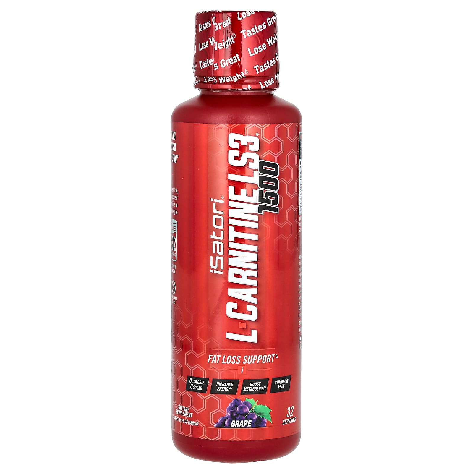 Isatori, L-карнитин LS3 1500, виноград, 480 мл (16 жидк. унций)