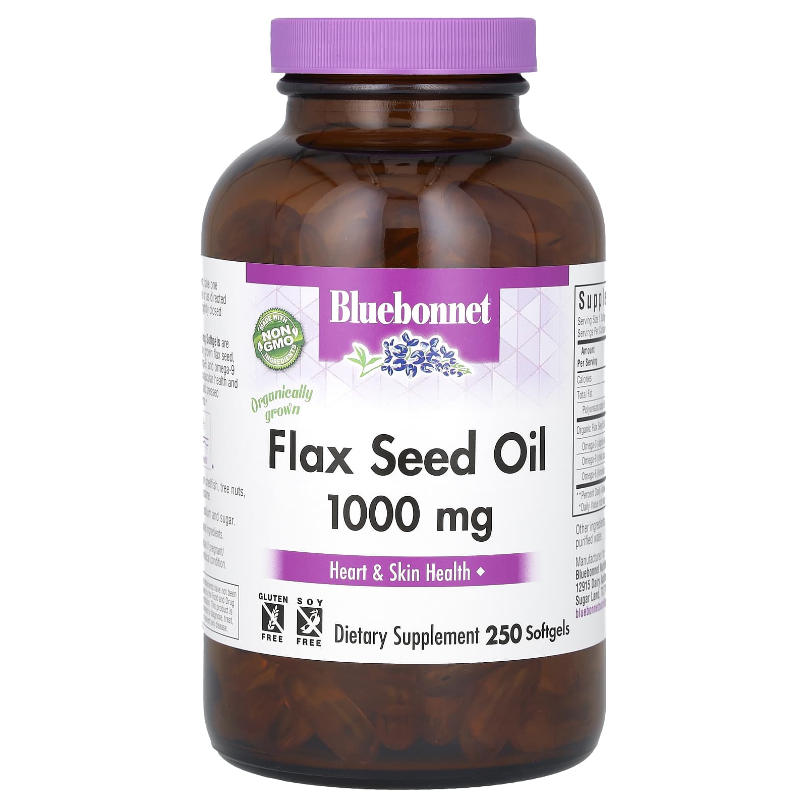 Bluebonnet Nutrition Органическое льняное масло 1000 мг 250 мягких таблеток 5190₽