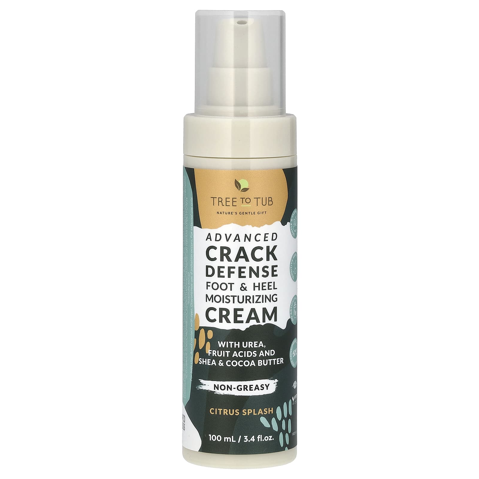 Tree To Tub, Advanced Crack Defense, Foot - Heel Moisturizing Cream, Citrus Splash, 3.4 fl oz (100 ml)