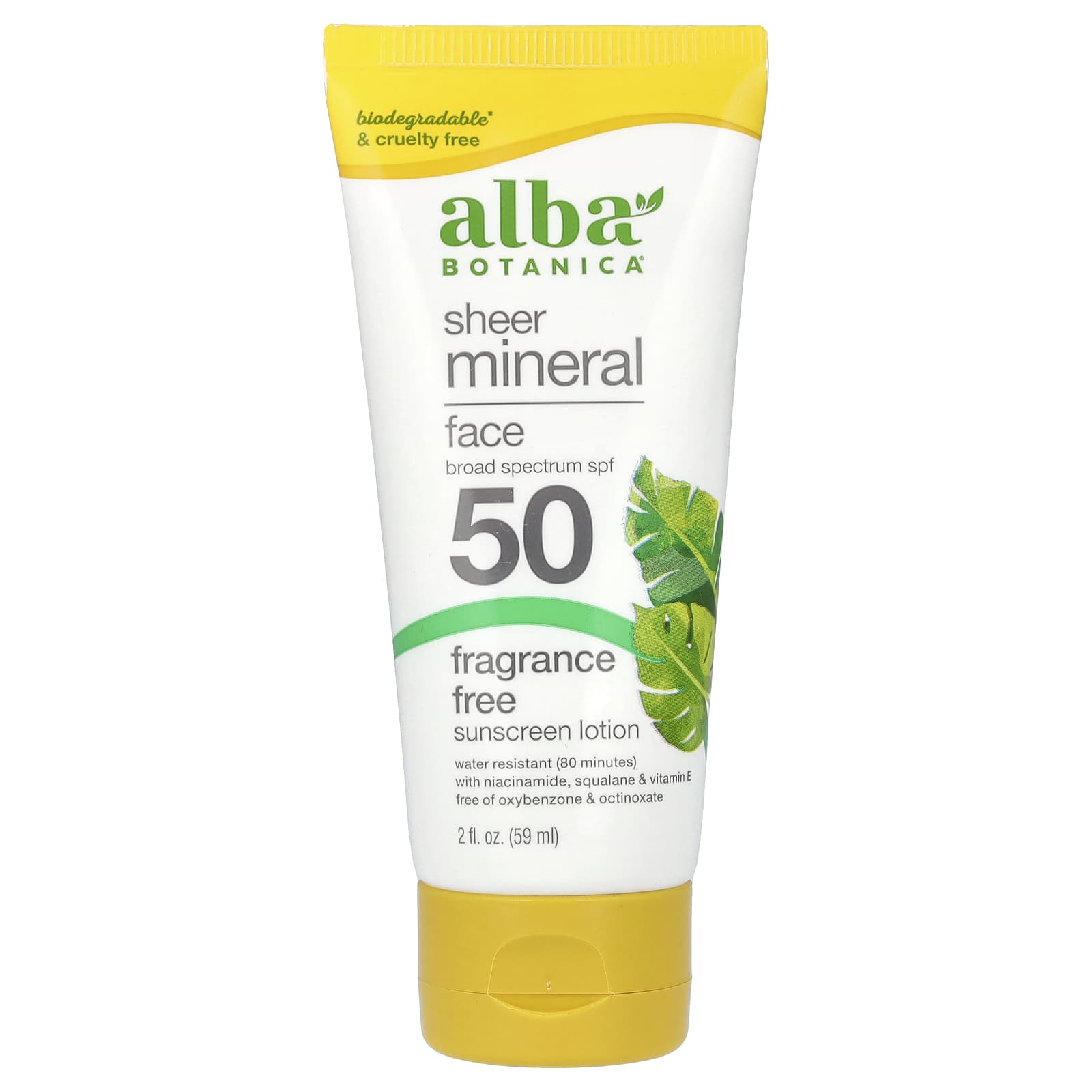 Alba Botanica прозрачный минеральный солнцезащитный лосьон для лица SPF 50 без отдушек 59 мл 2 жидк унции 2090₽