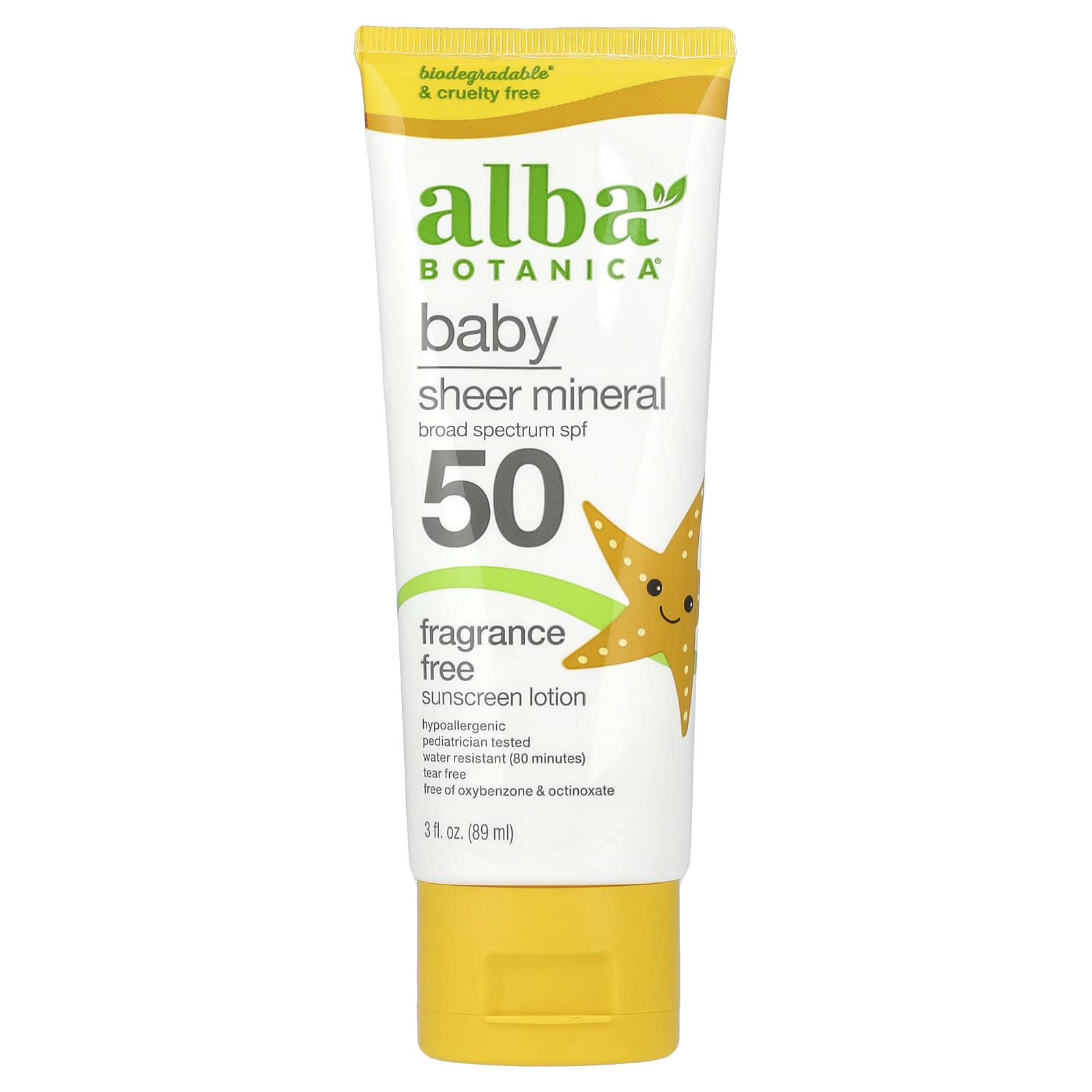 Alba Botanica детский прозрачный минеральный солнцезащитный лосьон SPF 50 без отдушек 89 мл 3 жидк унции 1990₽