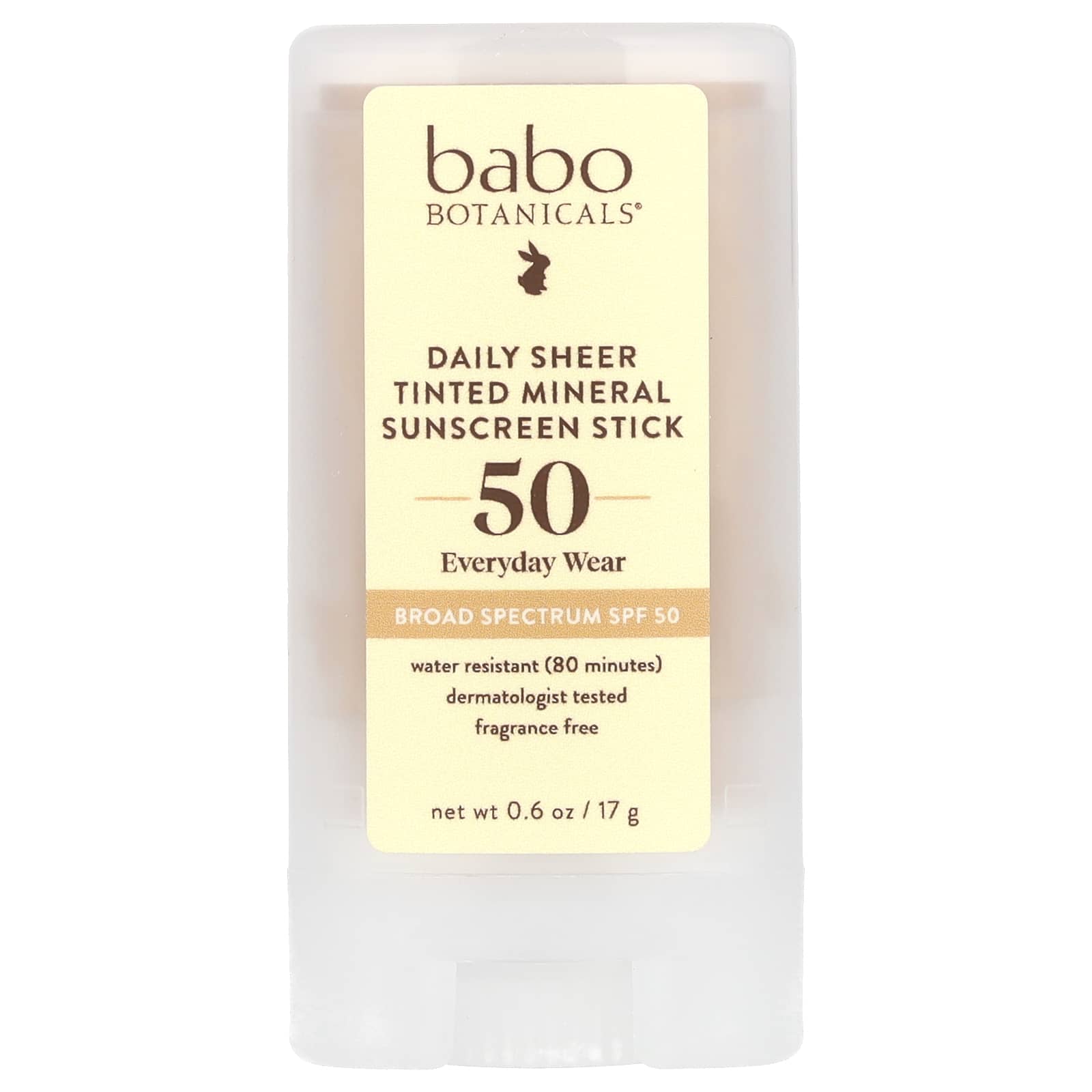 Babo Botanicals, ежедневный минеральный солнцезащитный стик с оттенком, SPF 50, без отдушек, 17 г (0,6 унции)
