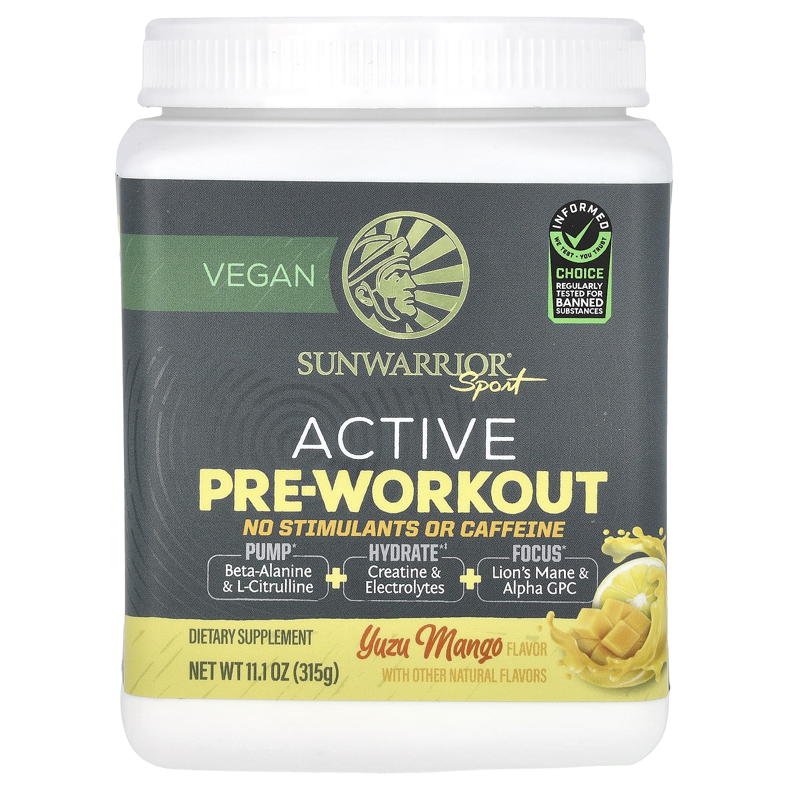 Sunwarrior Sport активный прием перед тренировкой без стимуляторов и кофеина юдзу и манго 315 г 111 унции 8790₽