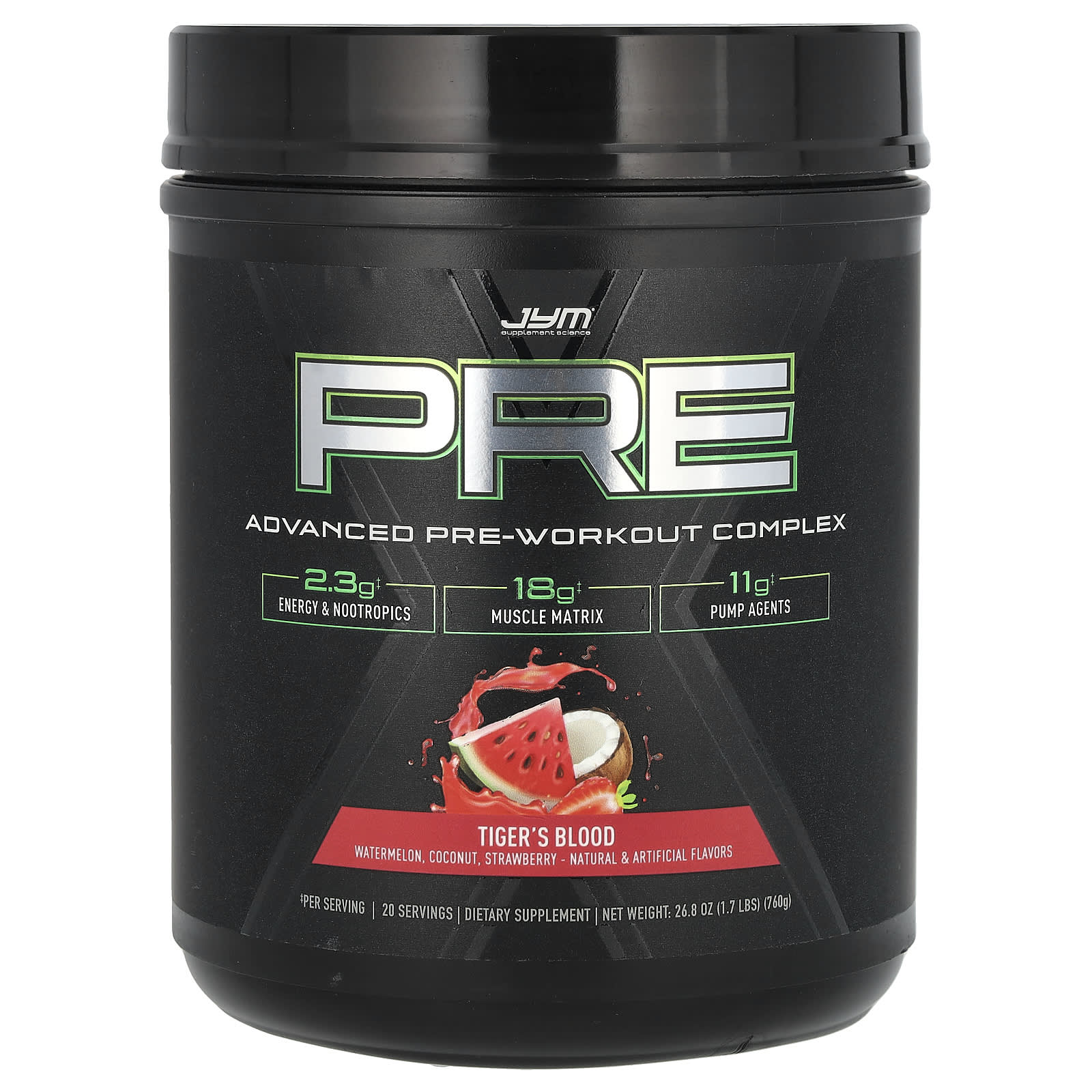 JYM Supplement Science, Pre JYM X, расширенный предтренировочный комплекс, тигровая кровь, 760 г (1,7 фунта)