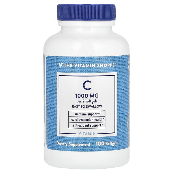 The Vitamin Shoppe, Витамин C, 1000 мг, 100 мягких таблеток (500 мг в 1 капсуле)