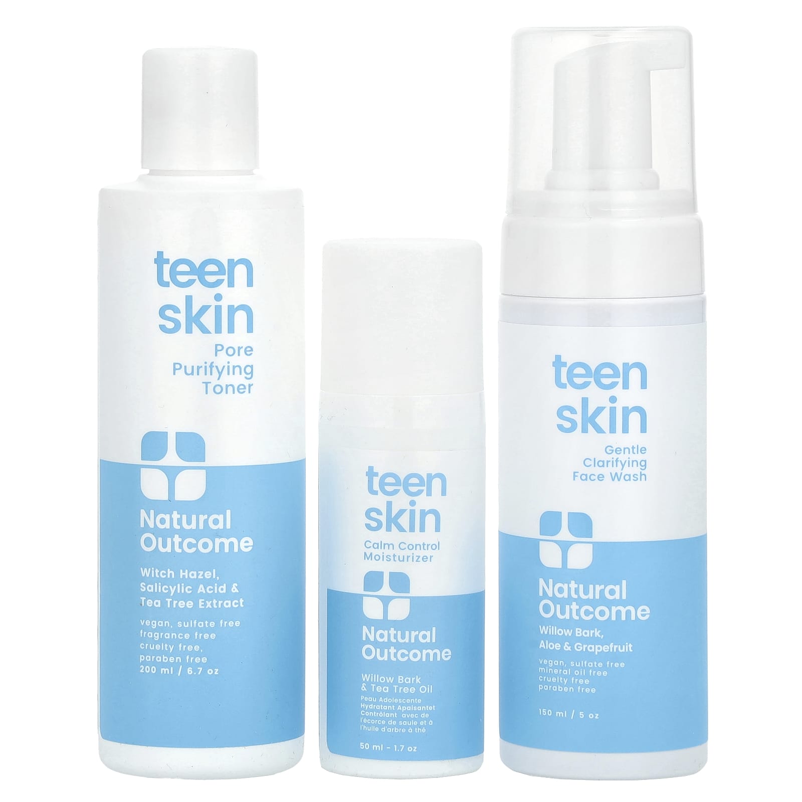Natural Outcome, Teenskin, набор для повседневного ухода за лицом, набор из 3 предметов