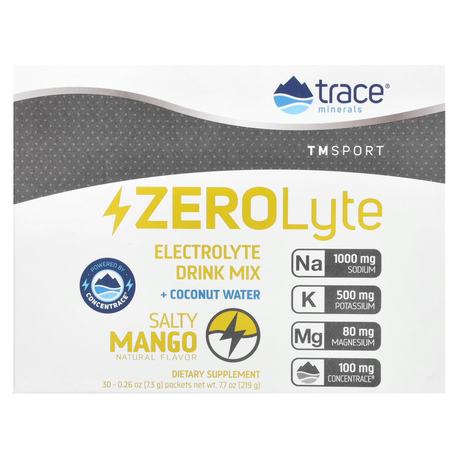 Trace Minerals TM Sport ZeroLyte смесь для приготовления напитков с электролитами соленый манго 30 пакетиков по 73 г 026 унции 7190₽