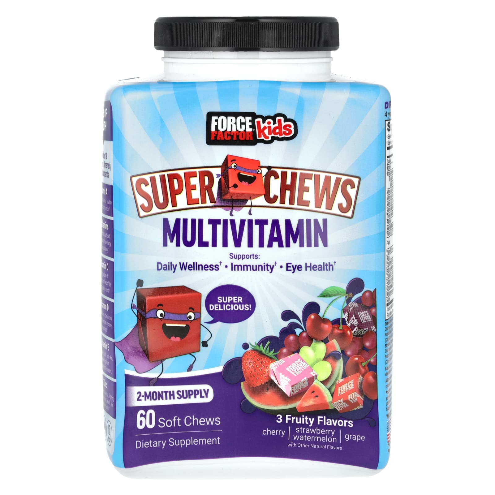 Force Factor Kids Super Chews мультивитамины вишня клубника арбуз виноград 60 жевательных таблеток 2890₽