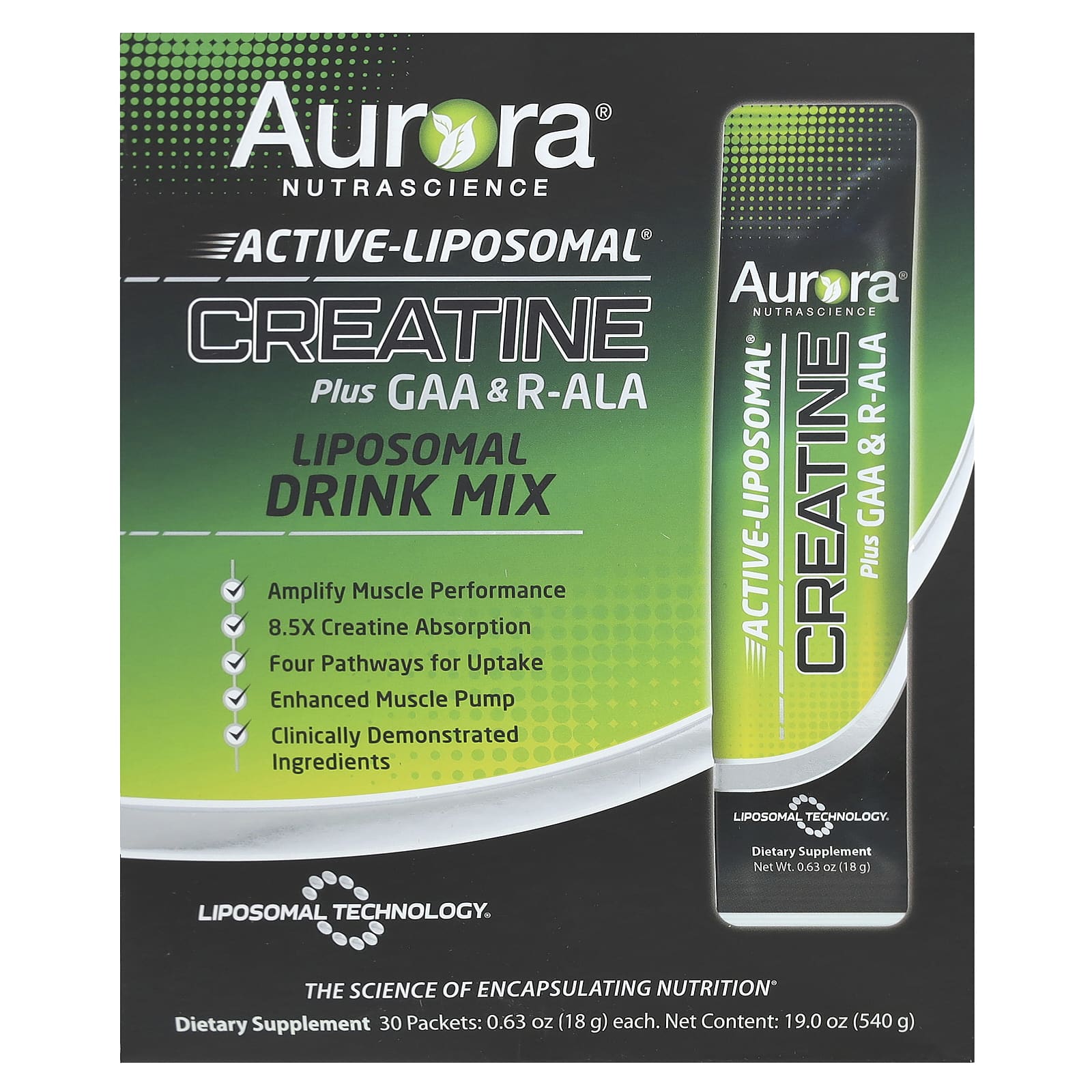 Aurora Nutrascience Active Liposomal креатин с ГАК и R-ALA 30 пакетиков по 18 г 063 унции 7990₽