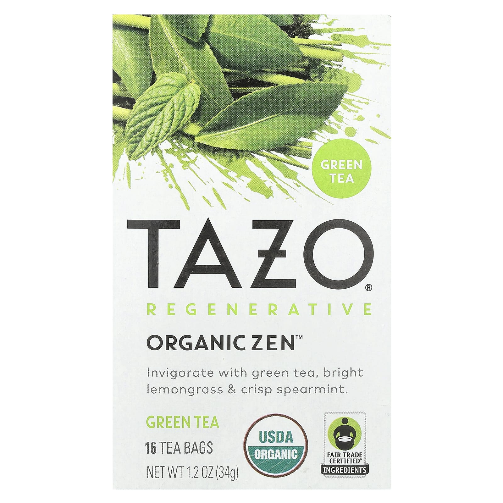 Tazo Teas Регенеративный зеленый чай органический дзен 16 чайных пакетиков 34 г 12 унции 1590₽