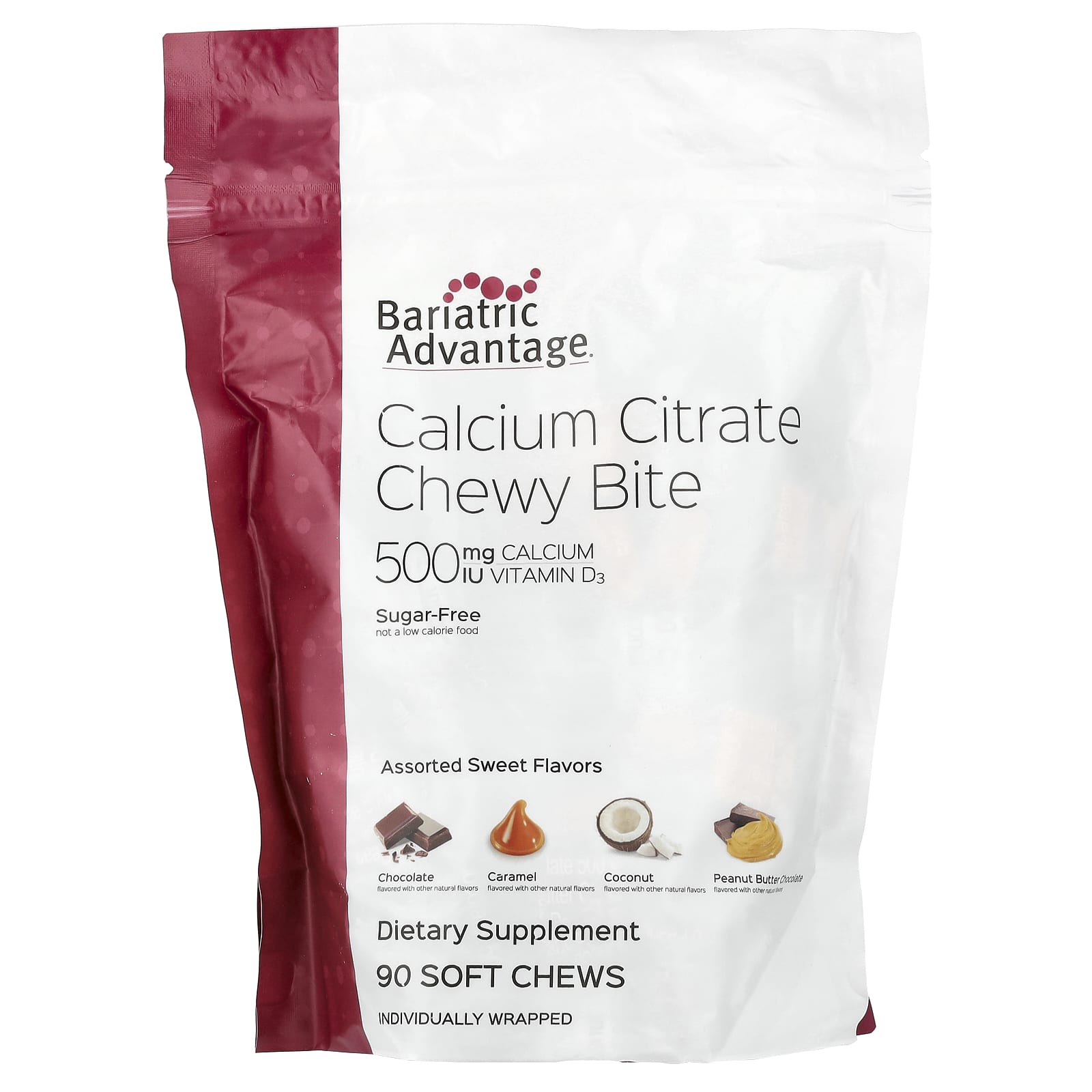 Bariatric Advantage Chewy Bite с цитратом кальция без сахара сладкое ассорти 90 жевательных таблеток 9390₽