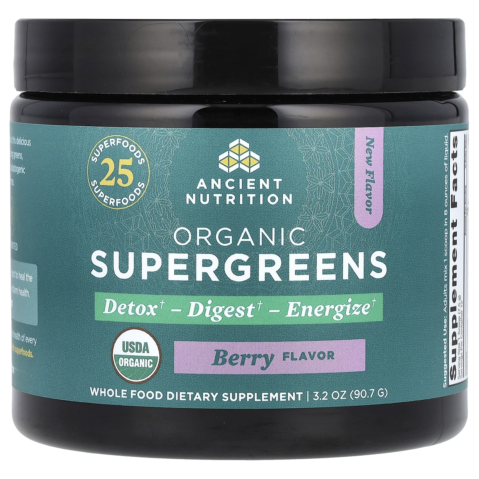 Ancient Nutrition Organic Supergreens ягоды 907 г 32 унции 4690₽