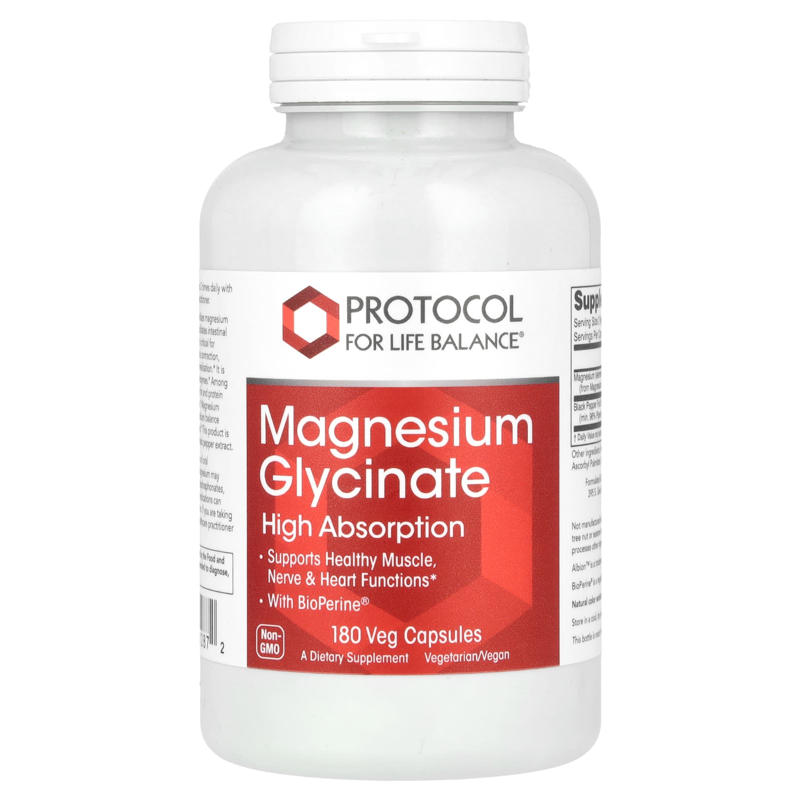 Protocol for Life Balance Magnesium Glycinate High Absorption 180 Veg Capsules 3390₽