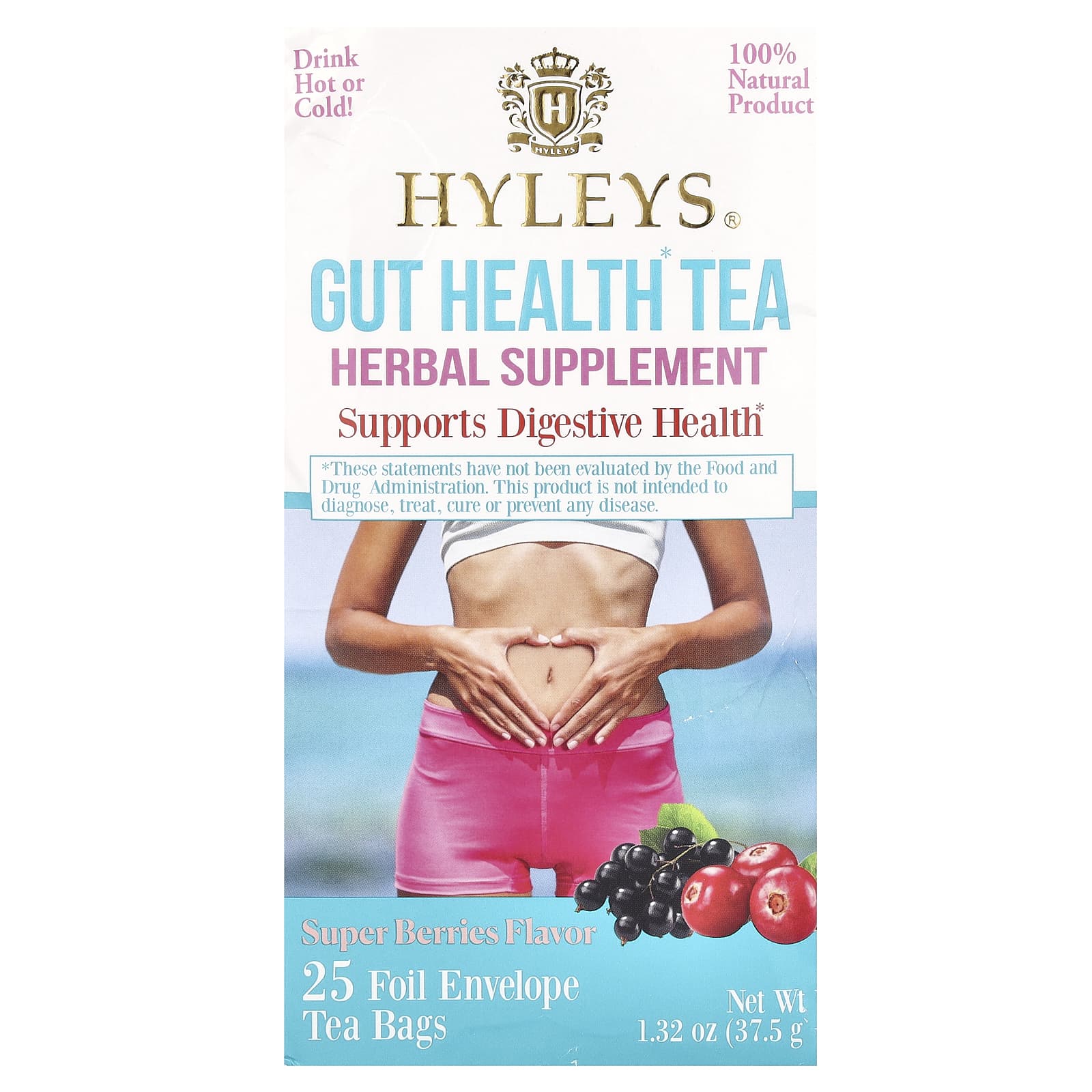 Hyleys Tea Gut Health Tea Super Berries чайные пакетики в фольгированных пакетиках 375 г 132 унции 1690₽