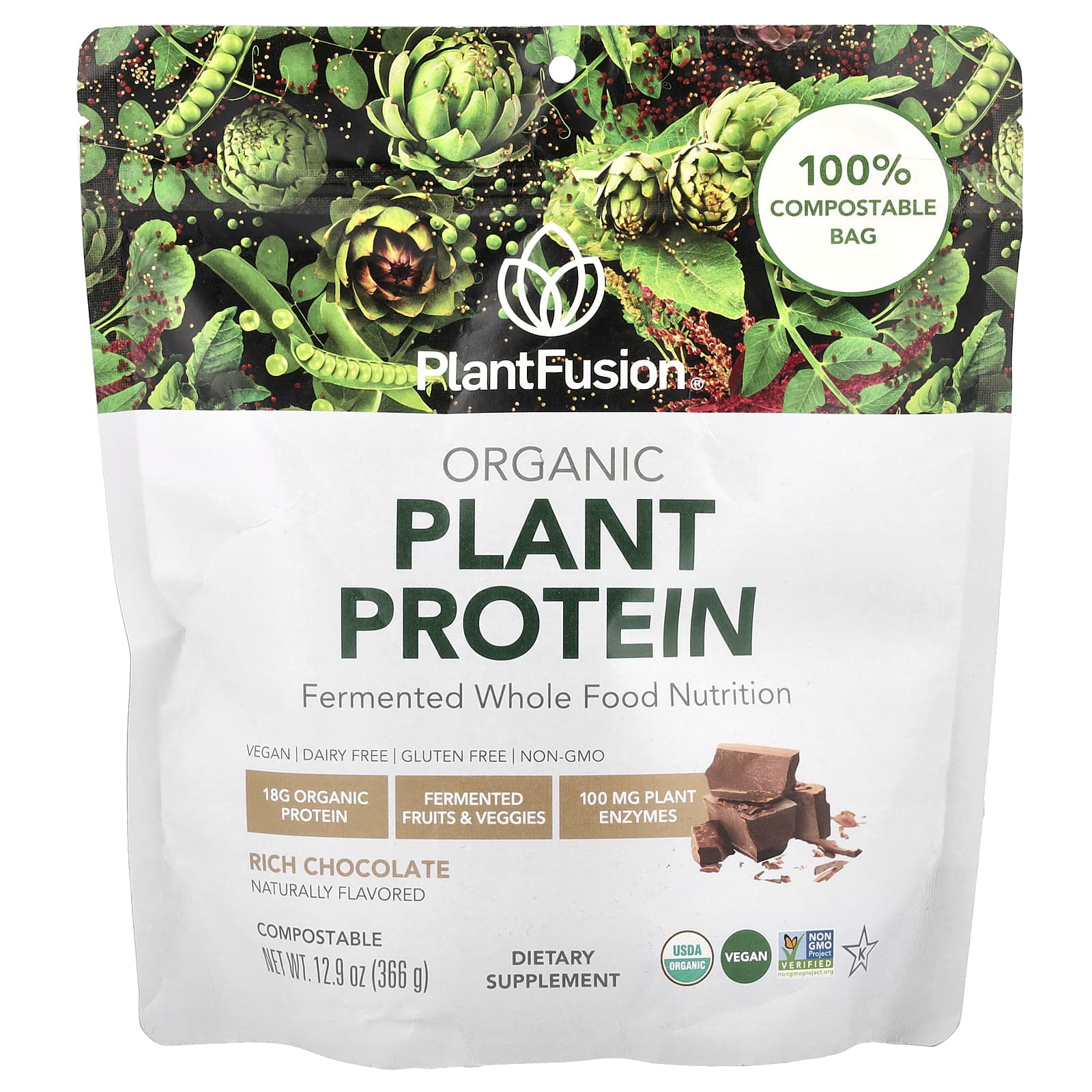 PlantFusion Органический растительный протеин насыщенный шоколад 366 г 129 унции 5590₽