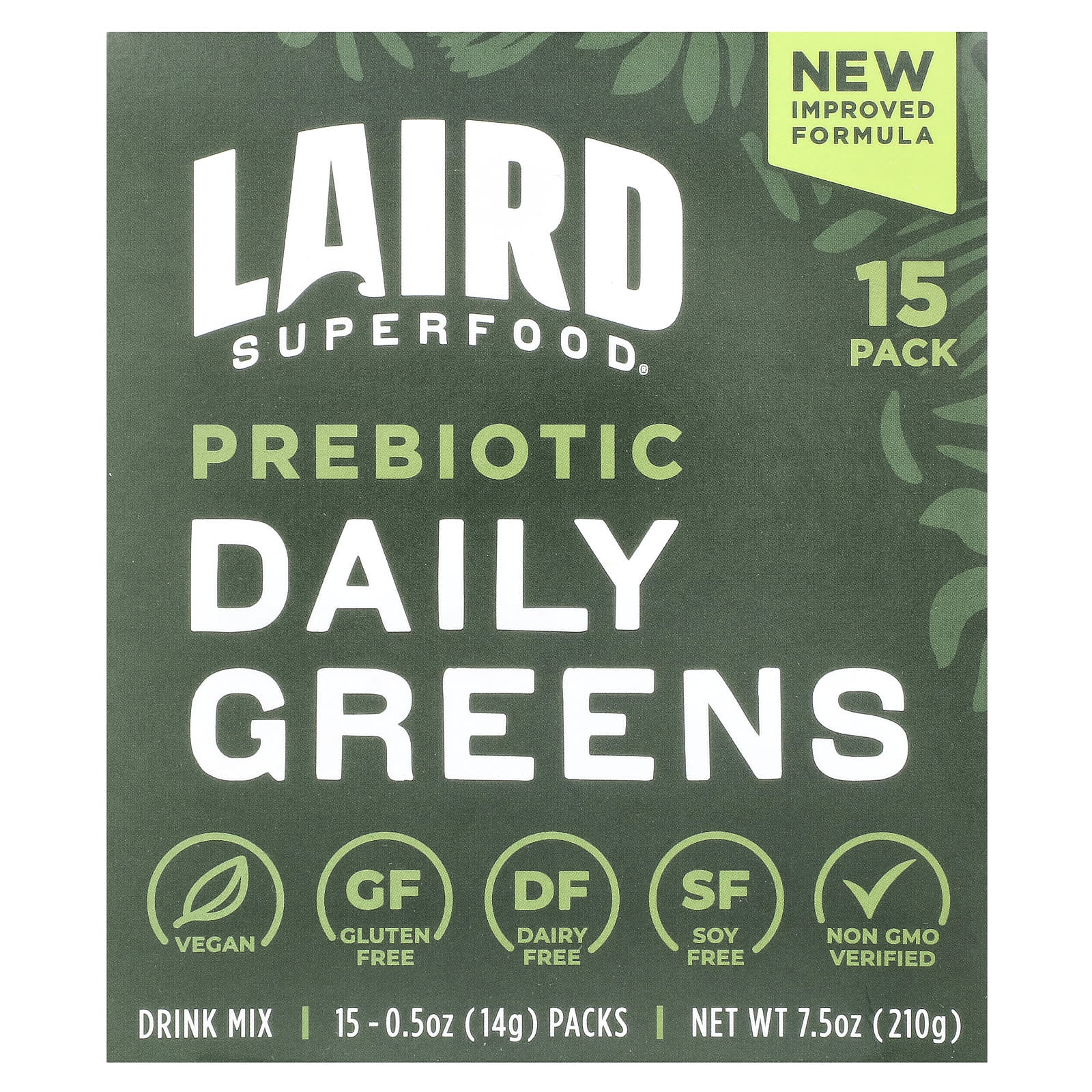 Laird Superfood Ежедневная зелень с пребиотиками 15 пакетиков по 14 г 05 унции 5690₽