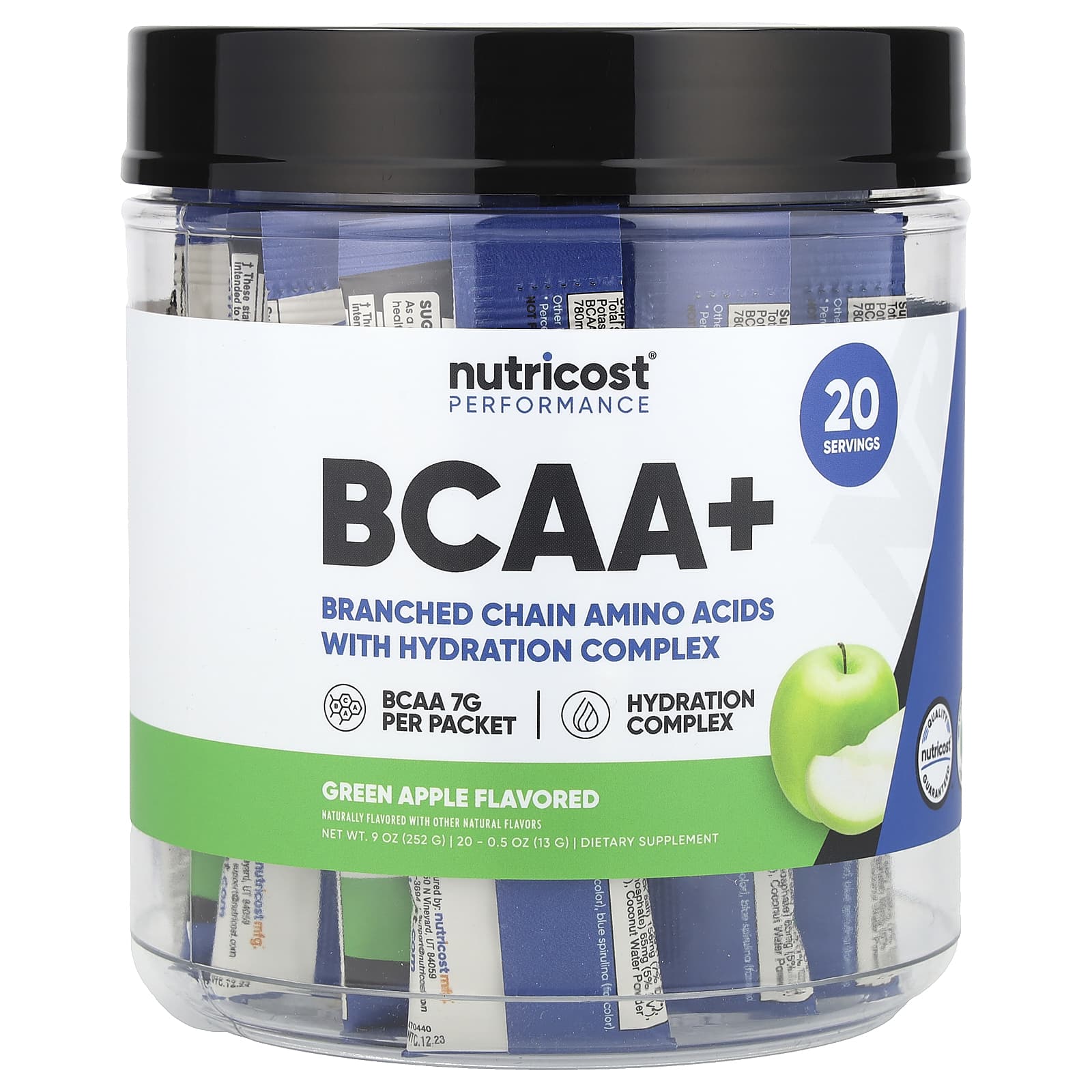 Nutricost Performance BCAA зеленое яблоко 20 пакетиков по 13 г 05 унции 4590₽