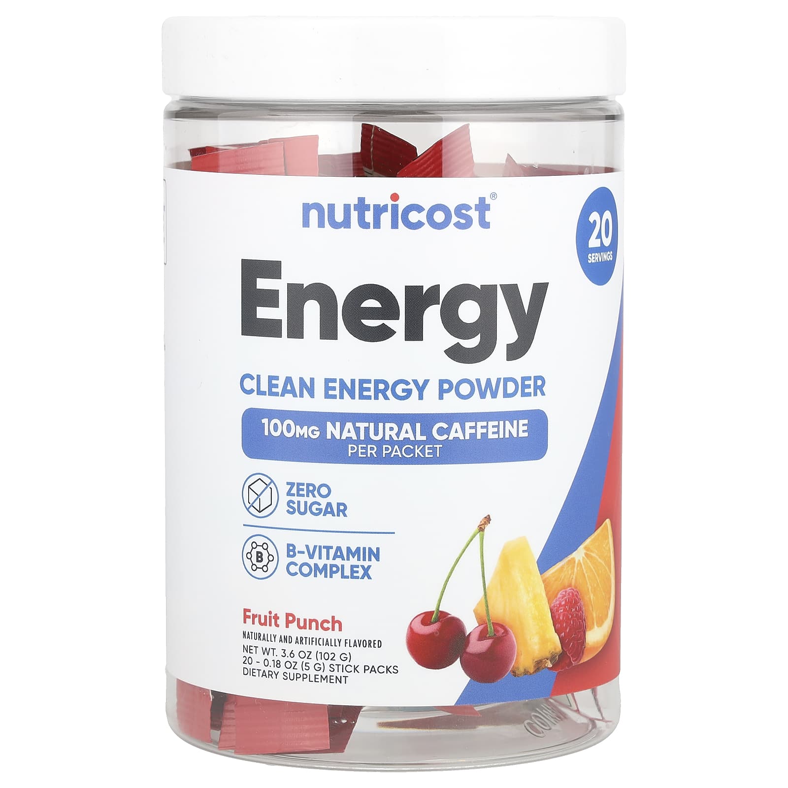 Nutricost Energy Clean Energy порошок фруктовый пунш 20 пакетиков по 5 г 018 унции 4590₽