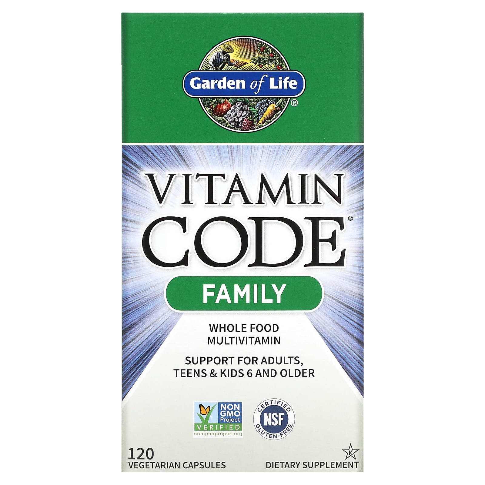 Garden of Life Vitamin Code мультивитамины из цельных продуктов для всей семьи 120 вегетарианских капсул 6490₽