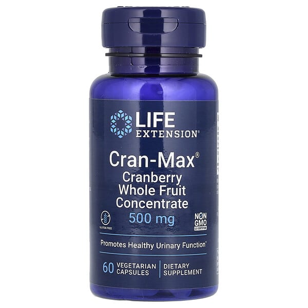 Life Extension, Cran-Max, концентрат цельных ягод клюквы, 500 мг, 60 вегетарианских капсул