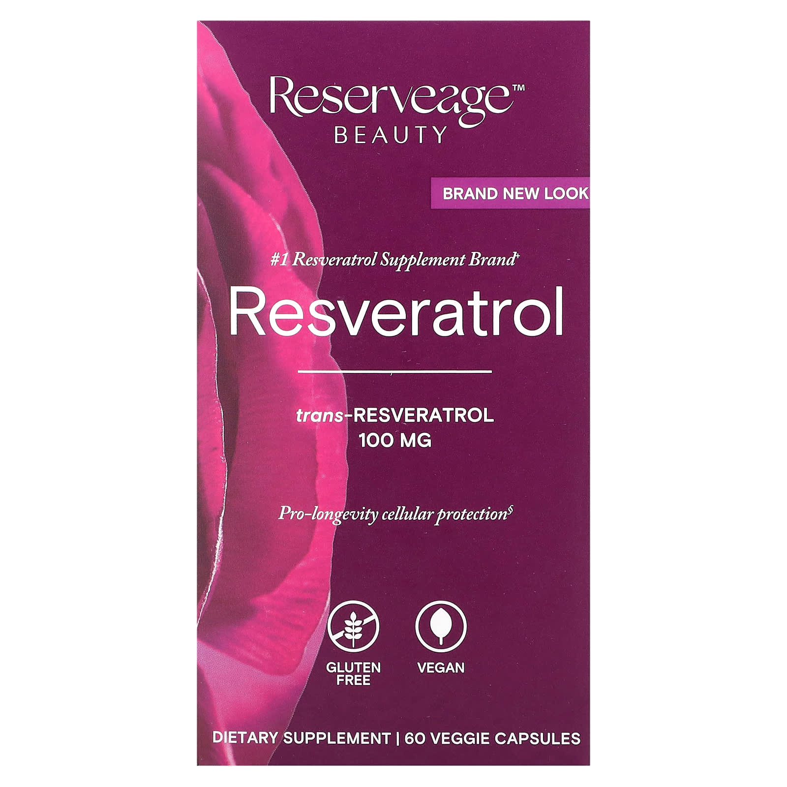 Reserveage Beauty Ресвератрол 100 мг 60 растительных капсул 4390₽