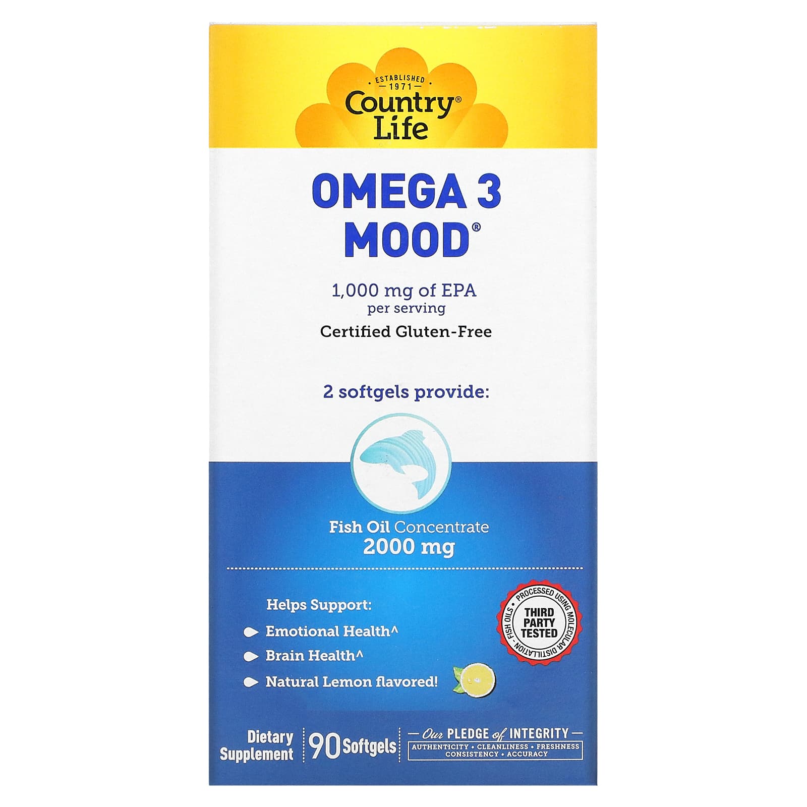 Country Life Omega 3 Mood натуральный ароматизатор со вкусом лимона 90 мягких желатиновых капсул 6590₽