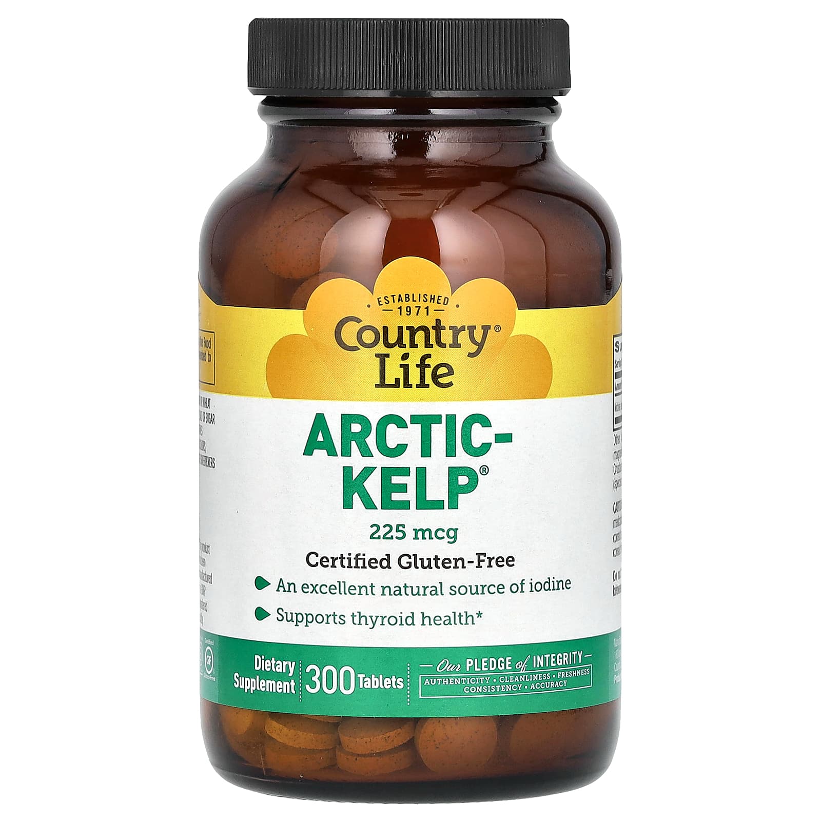 Country Life, Arctic-Kelp, арктические бурые водоросли, 225 мкг, 300 таблеток
