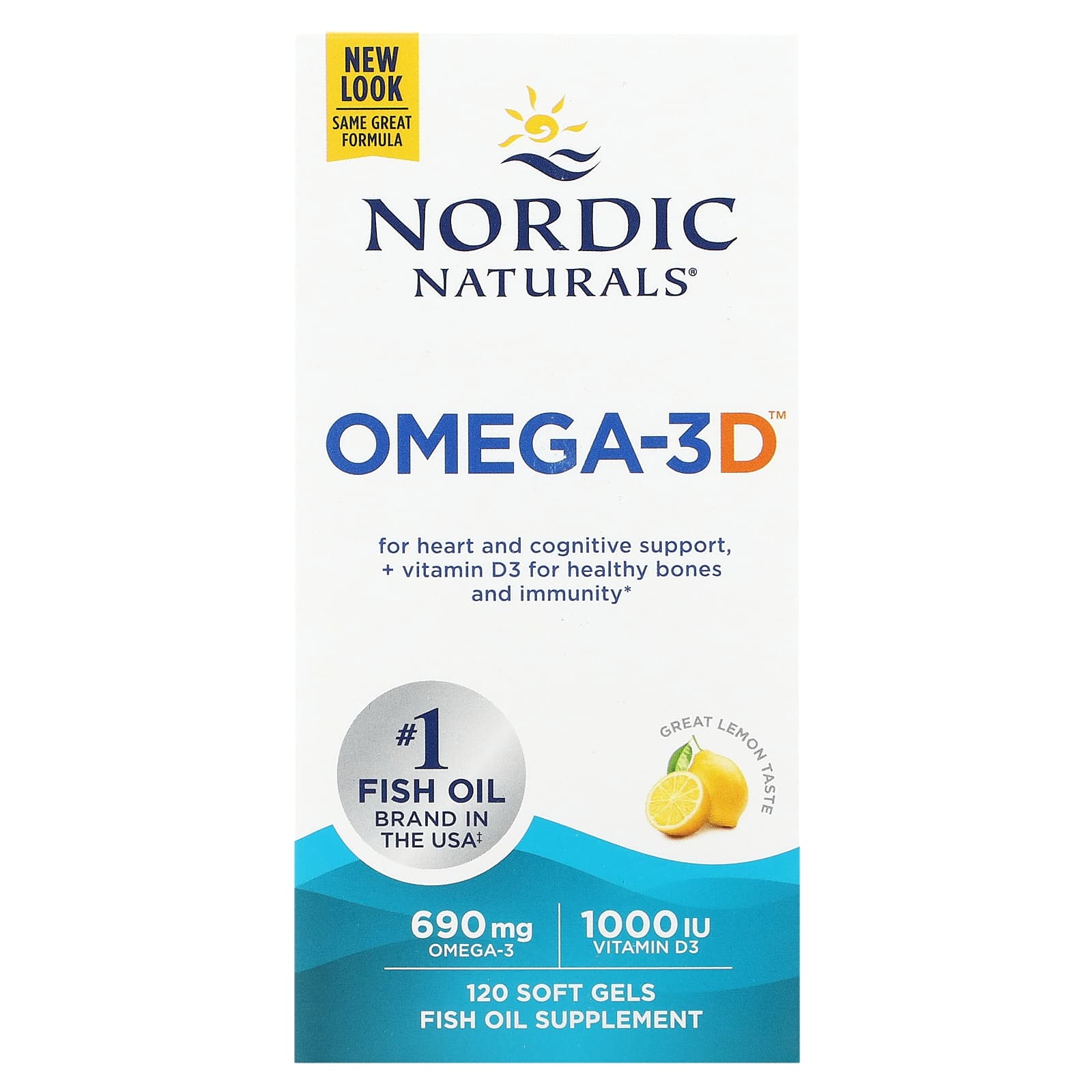Nordic Naturals Omega-3D со вкусом лимона 120 капсул 5490₽