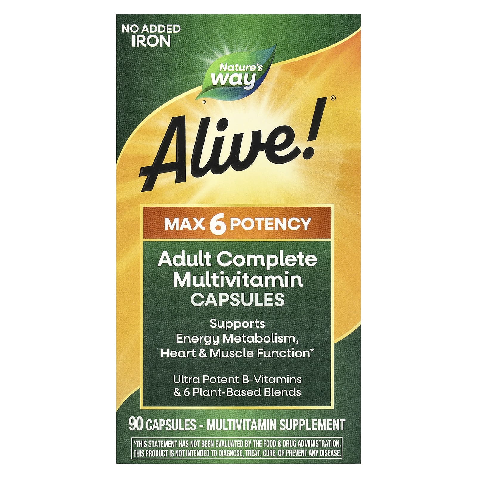 Natures Way Alive Max6 Potency мультивитамины повышенной эффективности без добавления железа 90 капсул 2190₽