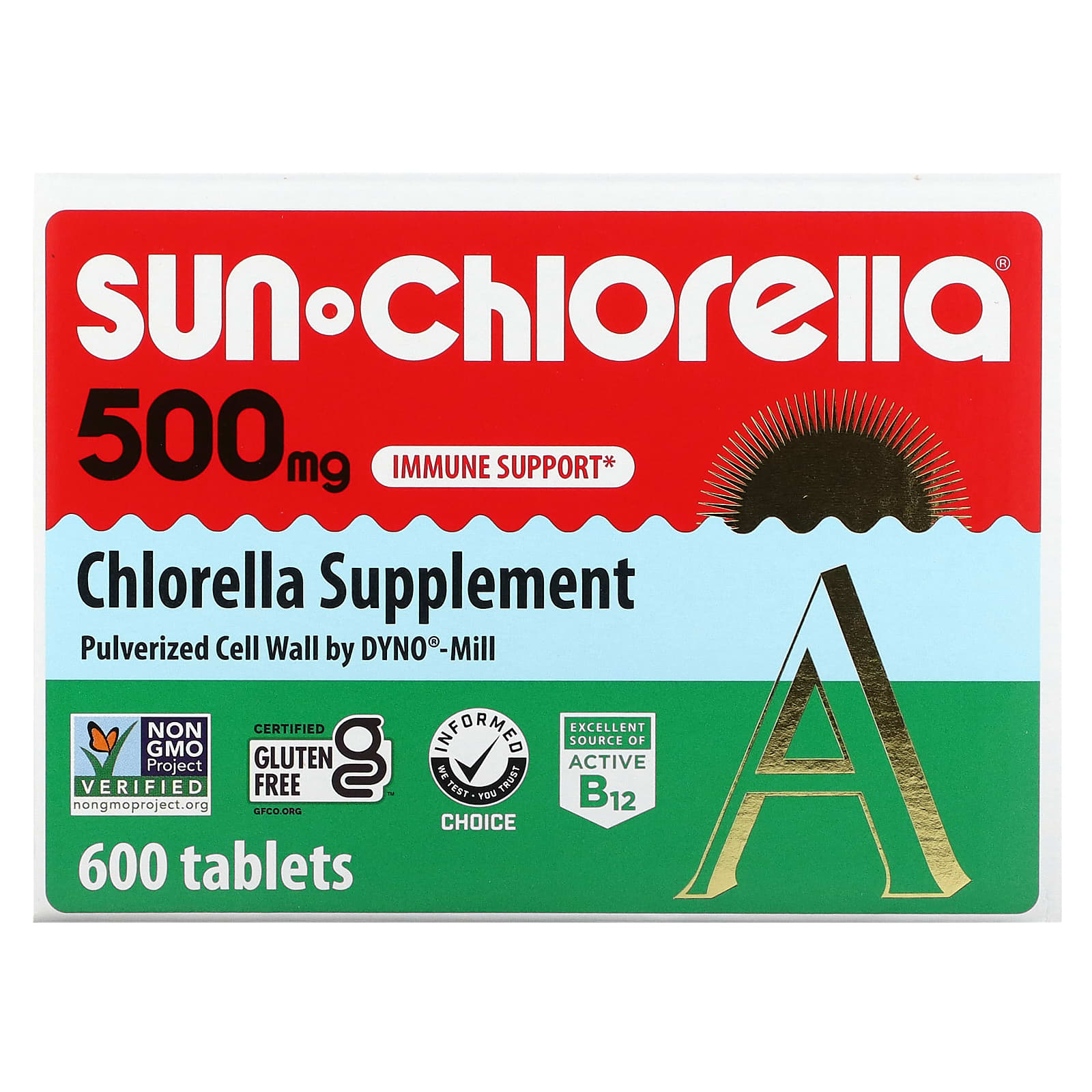 Sun Chlorella, добавка с хлореллой, 500 мг, 600 таблеток