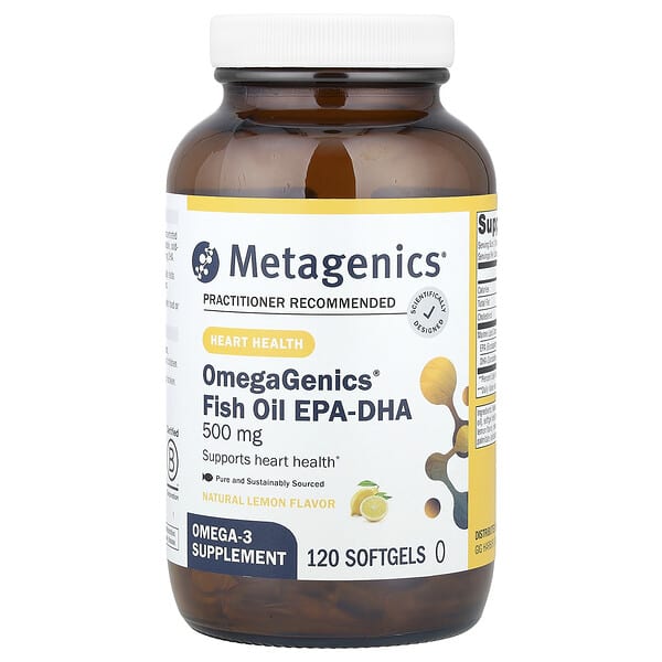 Metagenics, OmegaGenics, ЭПК и ДГК 500, натуральный лимон, 120 мягких таблеток