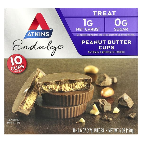 Atkins, Endulge ™, чашки с арахисовой пастой, 10 чашек по 17 г (0,6 унции)