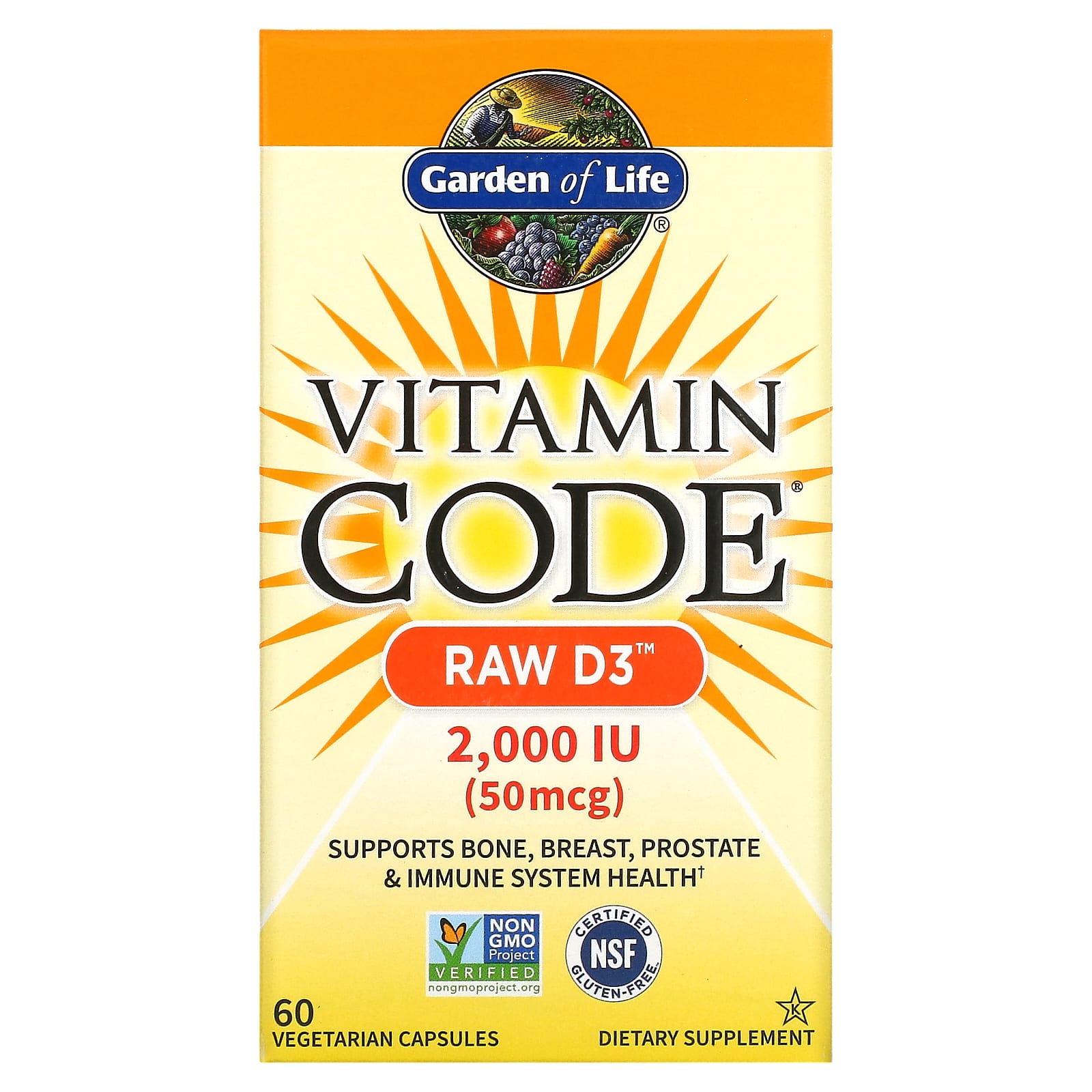 Garden of Life Vitamin Code RAW D3 50 мкг 2000 МЕ 60 вегетарианских капсул 3190₽