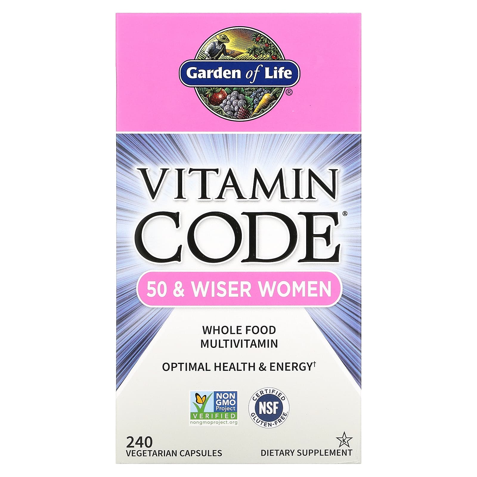 Garden of Life Vitamin Code мультивитамины из цельных продуктов для женщин от 50 лет 240 вегетарианских капсул 11590₽
