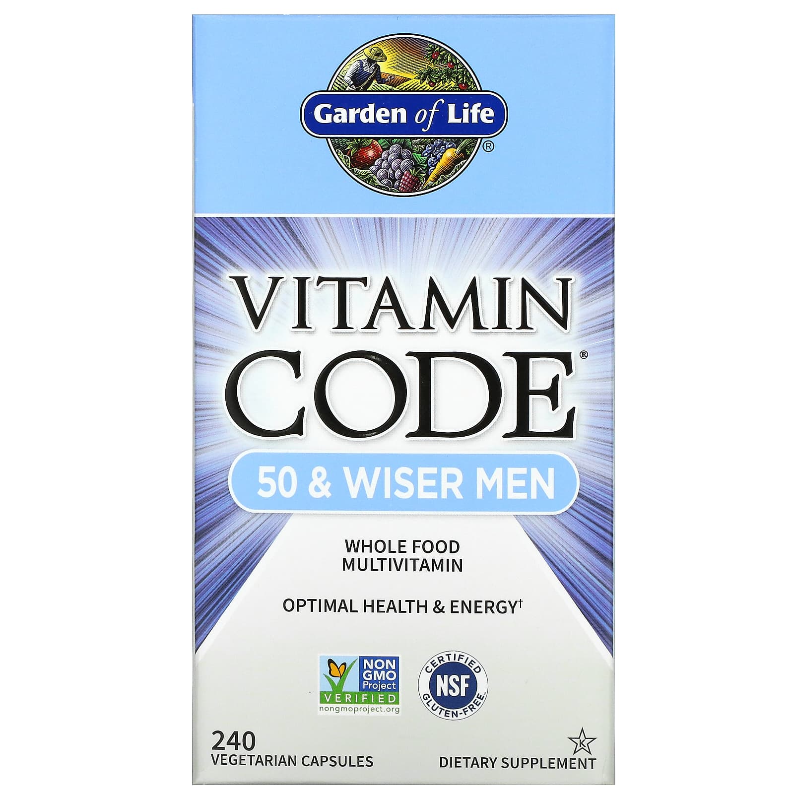 Garden of Life Vitamin Code мультивитамины из цельных продуктов для мужчин от 50 лет 240 вегетарианских капсул 11590₽