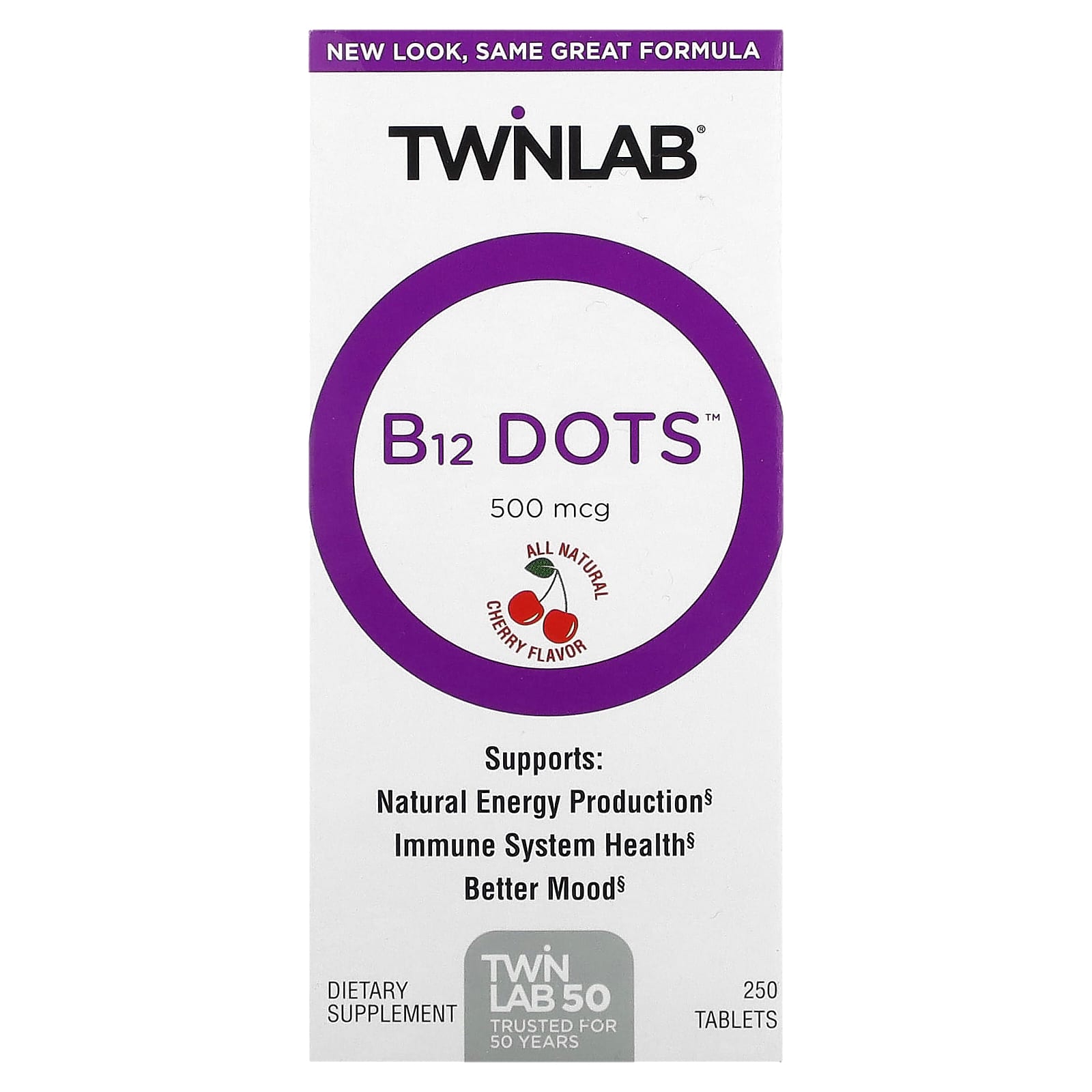 Twinlab B-12 Dots вишня 500 мкг 250 таблеток 2790₽