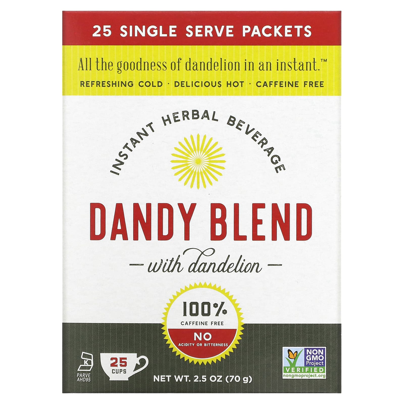 Dandy Blend Instant Herbal Beverage With Dandelion Быстрорастворимый травяной напиток с одуванчиком без кофеина 25 одноразовых пакетиков 2190₽