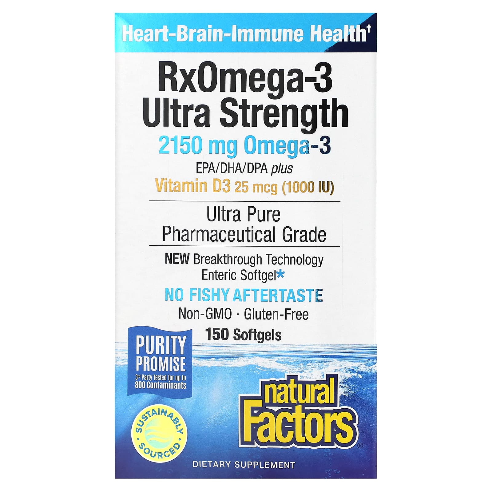 Natural Factors RxOmega-3 омега-3 повышенной силы действия с витамином D3 2150 мг 150 капсул 1075 мг в 1 капсуле 9490₽