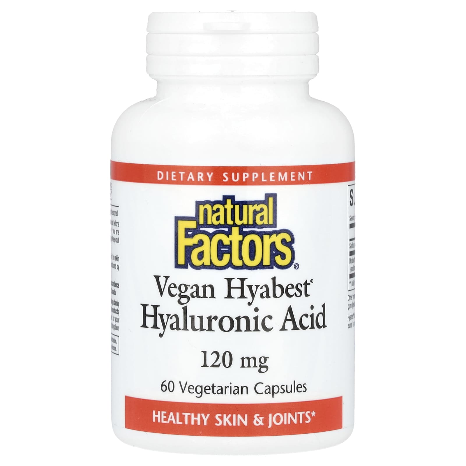 Natural Factors Vegan Hyabest гиалуроновая кислота 120 мг 60 вегетарианских капсул 6690₽
