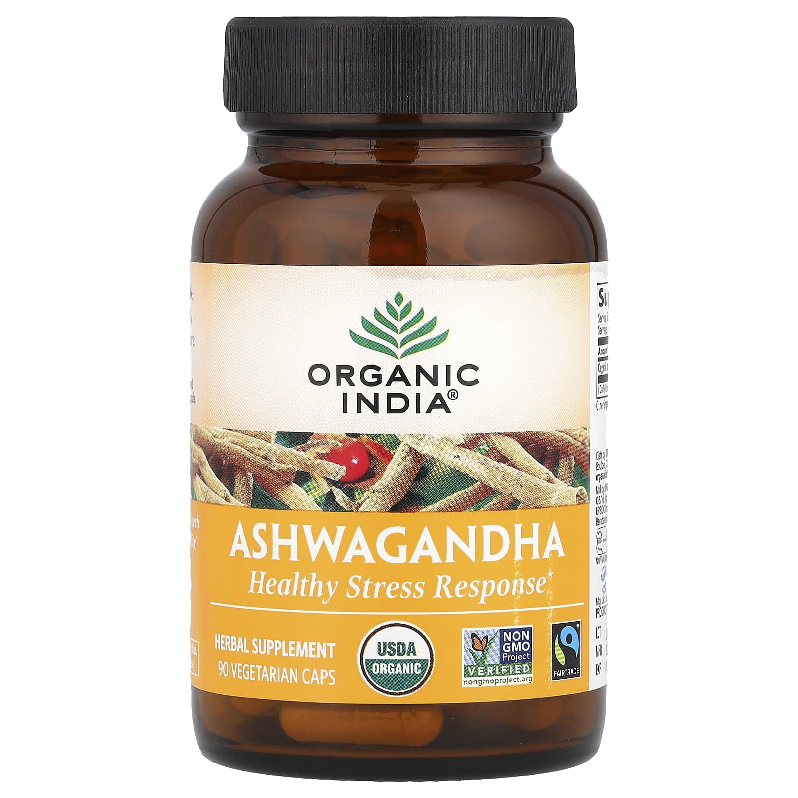 Organic India, ашваганда, 90 вегетарианских капсул