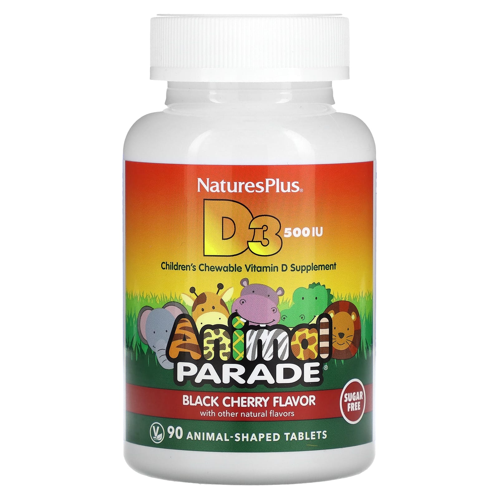 NaturesPlus Source of Life Animal Parade витамин D3 без сахара с натуральным вкусом черешни 125 мкг 500 МЕ 90 таблеток в форме животных 2390₽