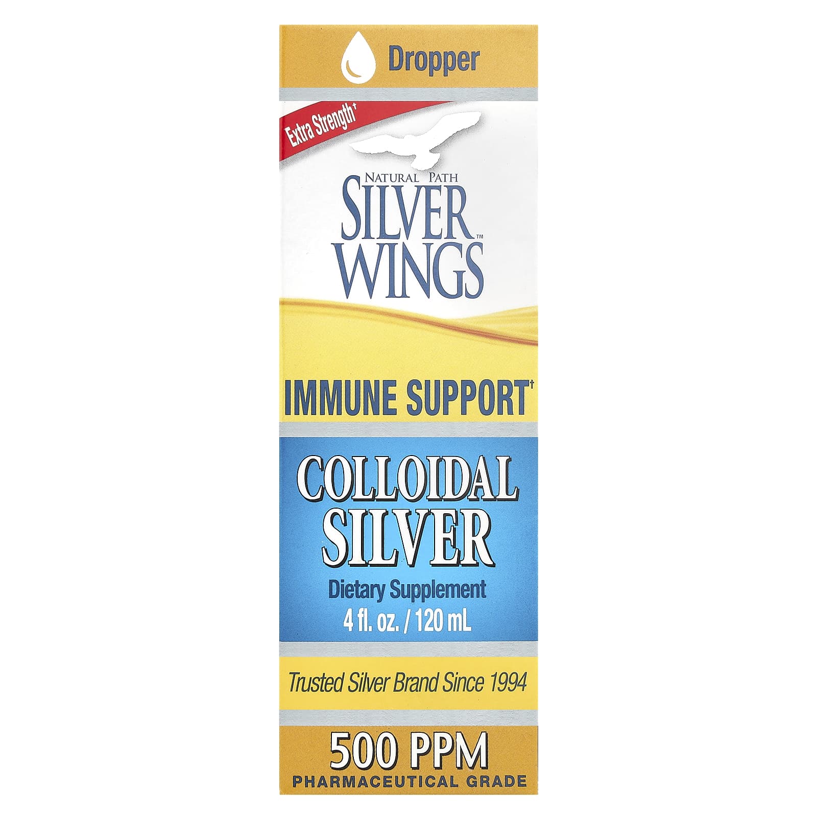 Natural Path Silver Wings, Colloidal Silver, Extra Strength, 500 ч/млн, 120 мл (4 жидких унции)