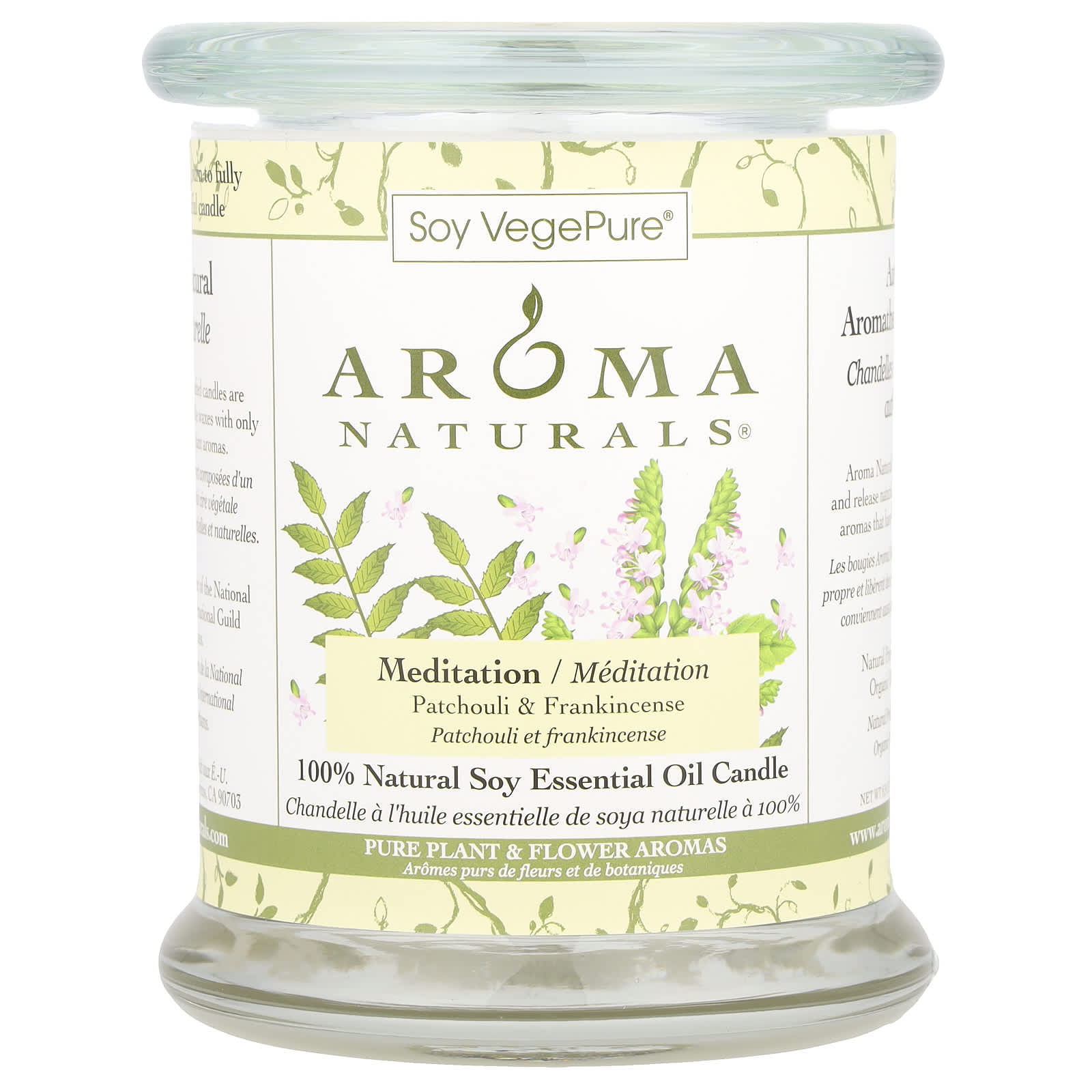 Aroma Naturals, Soy VegePure, полностью натуральная соевая свеча, для медитаций с эфирными маслами, пачули и ладан, 260 г (8,8 унции)