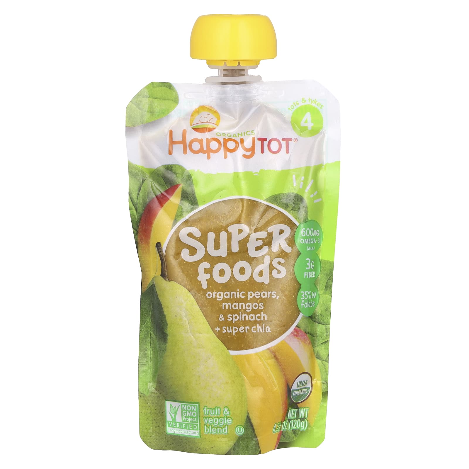 Happy Family Organics HappyTot SuperFoods органические груши манго шпинат и супер чиа 120 г 422 унции 1390₽