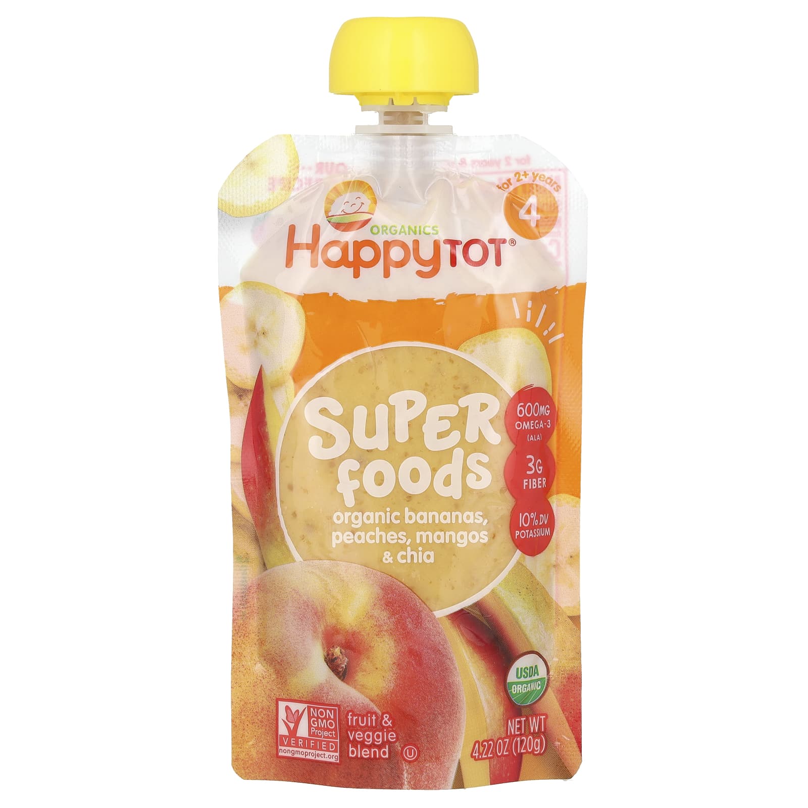 Happy Family Organics Happy Tot суперфуды этап 4 бананы персики манго и чиа 120 г 422 унции 1390₽