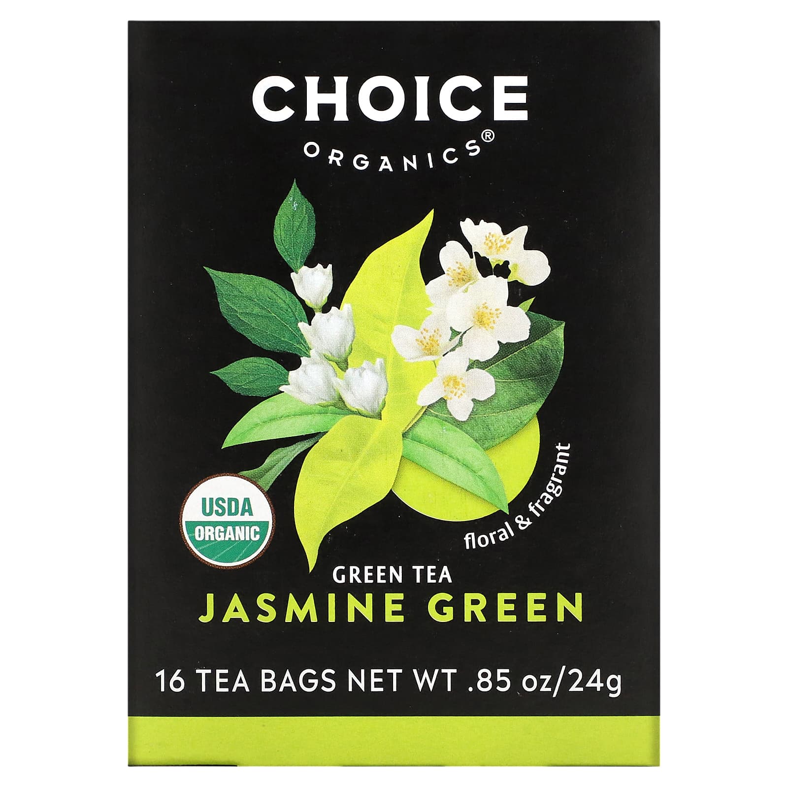 Choice Organic Teas Green Tea зеленый жасмин 16 чайных пакетиков 24 г 085 унции 1590₽